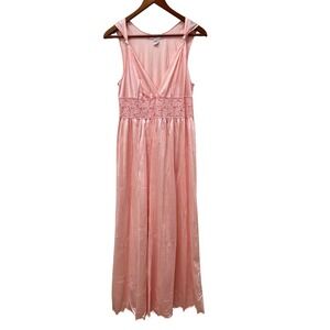 Shadowline Pink Nylon Lace Empire Waist Maxi Nightgown Dress Womens M Lingerie